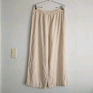 Amanda Smith Pants Womens XL Cream Wide Leg 100%Linen Elastic Waist Zip Lagenloo